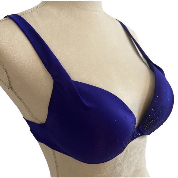 VICTORIA’S SECRET Plunge Satin Midnight Blue W/ Padded Bra Size 34C - Picture 2 of 10